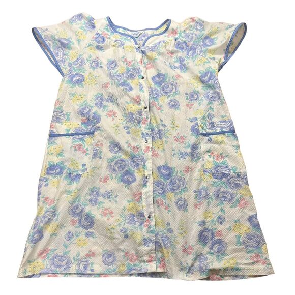 Vtg Flower Power Midi Robe Size L-XL HouseCoat Nightgown Dress Muumuu Mod Waffle - Picture 3 of 16